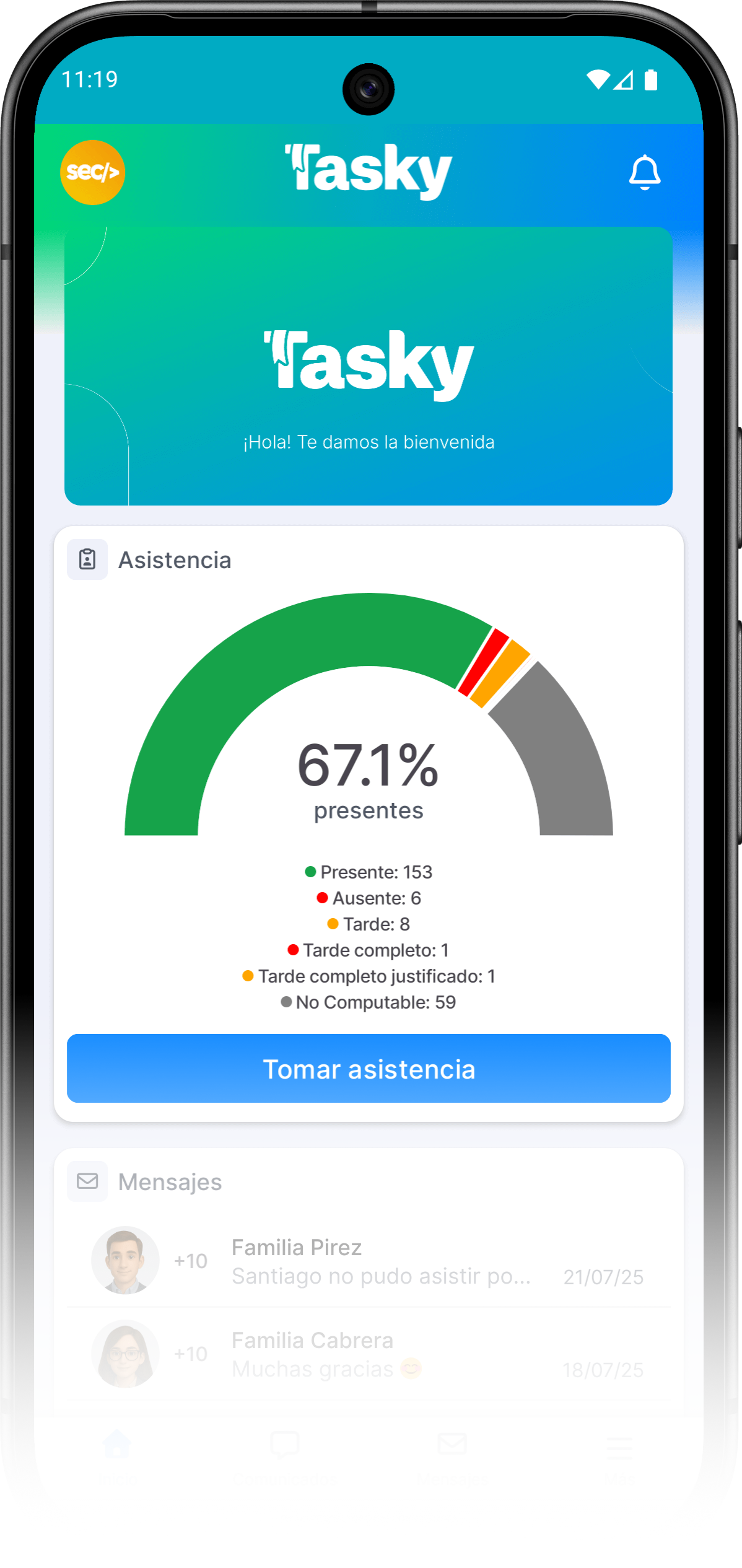 Mockup móvil de Tasky